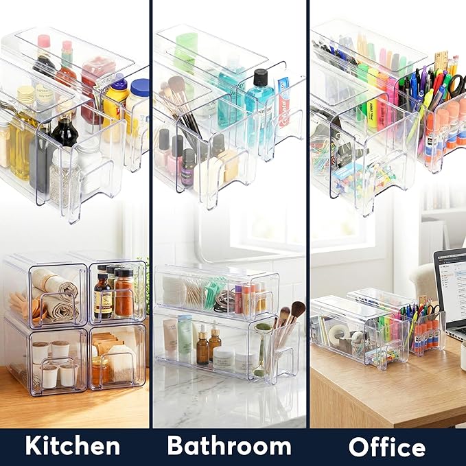 Sorbus Small Clear Stackable Storage Drawers 2-Pack Plastic Organizer Bins with Handles Pull-Out Drawers for Bathroom Closet, Medicine, Cabinet, Pantry Storage, Baby Bottle Organizer