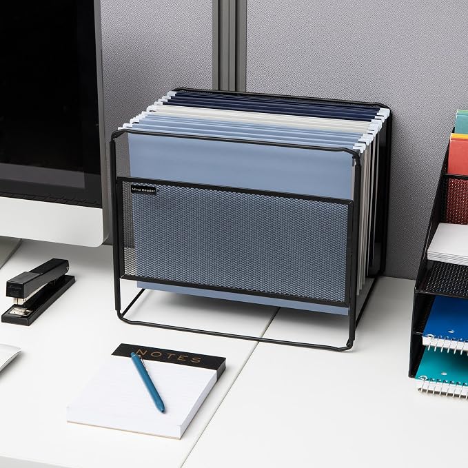 Mind Reader Hanging File Folder Organizer, Desktop Organizer, Storage, Office, Metal Mesh, Black
