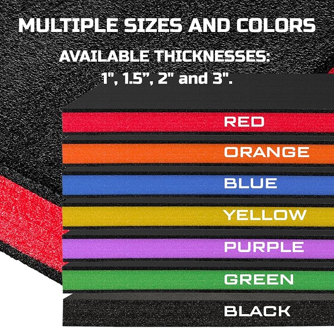 ONREVA Tool Box Foam Organizer 24x12x2 inch 3Pack, Kaizen Sheets for Pro Tool Control, Custom Tool Shadow Inserts for Cases & Drawers, High Density Polyethylene Foam, Black with Red