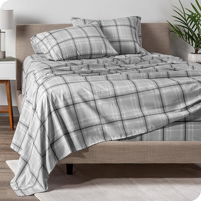 Bare Home Full Sheet Set - Luxury 1800 Ultra-Soft Microfiber Double Brushed - Deep Pockets - Easy Fit - 4 Piece Set - Bedding Sheets & Pillowcases (Full, Tartan Plaid)