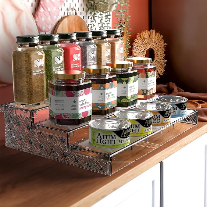 Simple Houseware 3-Tier Spice Shelf Display Organizer, Clear, 2 Packs