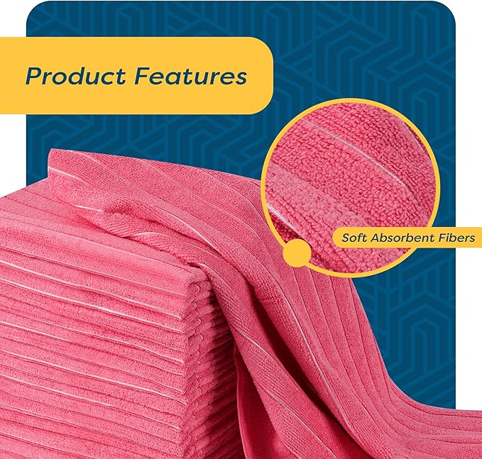 SCRUBIT Microfiber Kitchen Towels - [18 Pack], 18" x 26" Microfiber Cleaning Cloth - Soft, Absorbent & Durable Dish Towels for Washing Dishes – Red Microfiber Towel & Cleaning Rags (Red, 18)