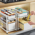 Pull Out Cabinet Organizer, Pull Out Basket Drawers for Cabinets, Slide Out Basket Drawers for Kitchen Cabinets, Under Sink Organizer for Kitchen, Bathroom (White Large Double-tier)