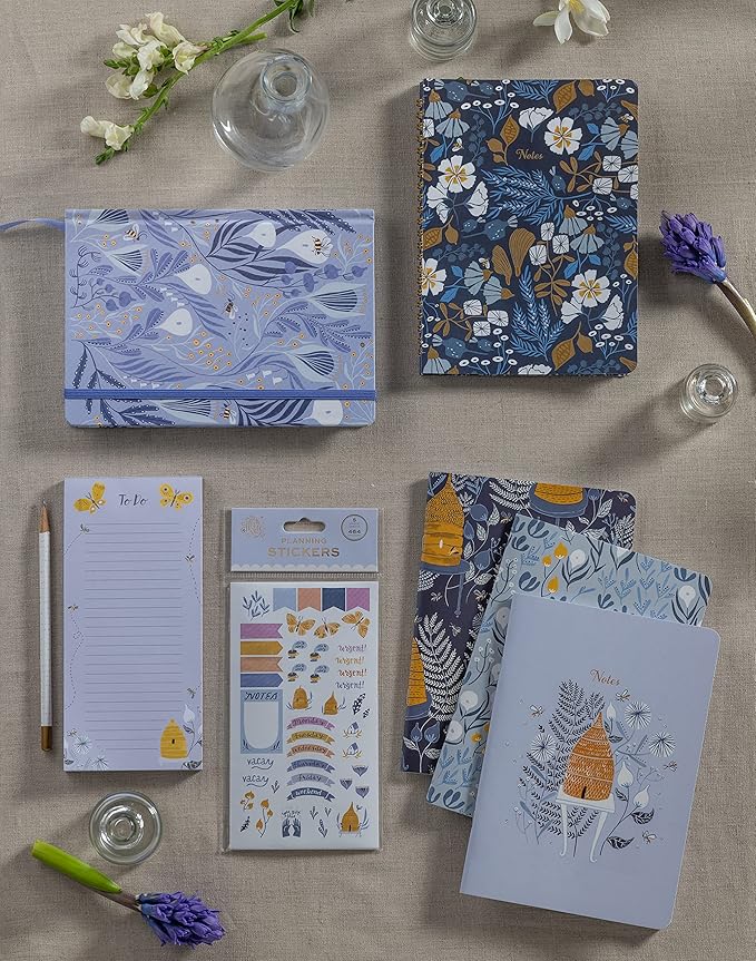 High Note Textured Garden Bee Composition Notebook Journal, 3 Pack, 5.75" x 8.25", 64 Wide Ruled Pages, Small Notebooks for School, Journaling, Writing, Planner, by Rae Ritchie