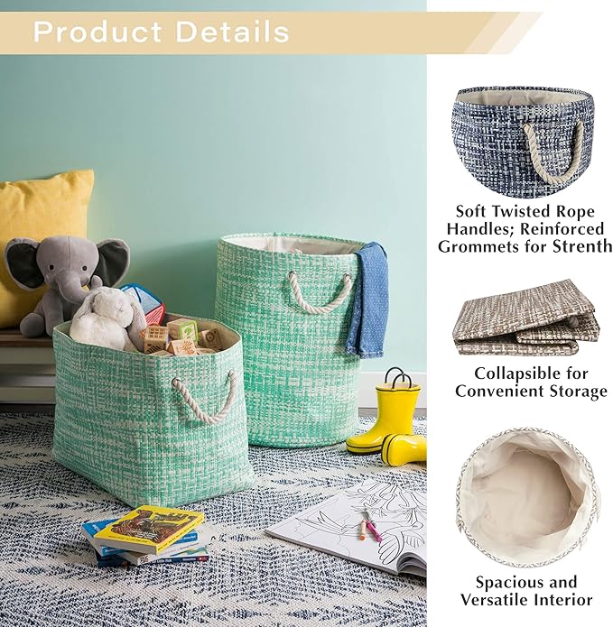 DII Woven Paper Storage Bin, Tweed, Gray, Large