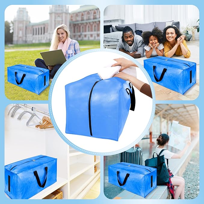 HOMESURE 12 Pack Large Strong Moving Bags with Zippers & Carrying Handles - Water-Resistant - Heavy Duty Storage Tote for Space Saving, Fold Flat, Alternative to Moving Box (Sky Blue)