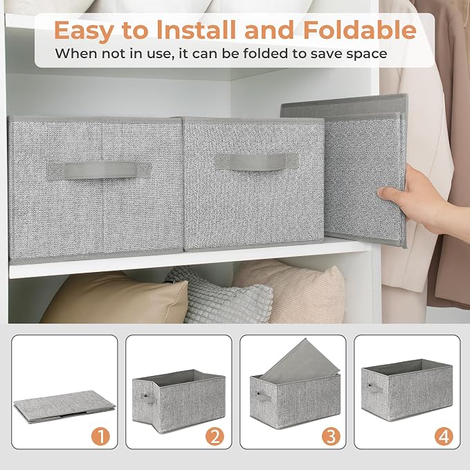 GRANNY SAYS Closet Storage Bins, Storage Baskets for Closet, Fabric Bins for Clothes, Closet Organizer Bins, Gray, Medium, 3-Pack