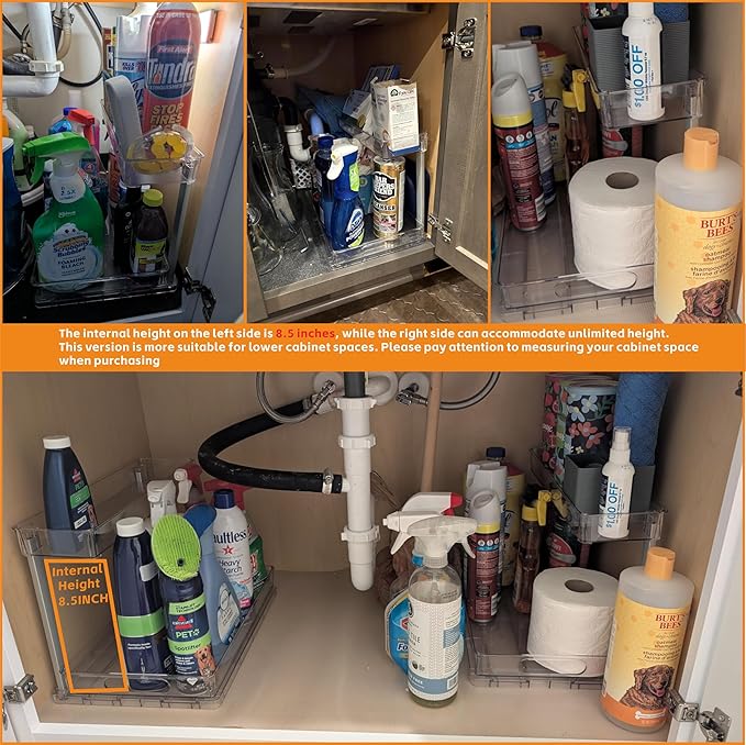 Yieach 2 Pack Under the Sink Organizer for Under Bathroom Sink,14.5″ Deep Sliding Inder Sink Organizer for Kitchen Cupboard,2 Tier Undersink Organizers for Vanity,Under Counter Storage Organization