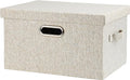 Graciadeco Medium 15" 21 Quart Collapsible Stackable Storage Bins with Lids, 1 Pack Beige Foldable Fabric Closet Storage Boxes with Lids, Heavy-duty Linen Baskets for Bedroom
