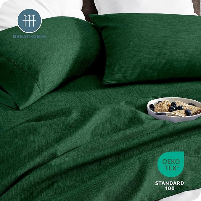 Bare Home Split King Sheet Set - 1800 Ultra-Soft Microfiber Double Brushed - Deep Pockets - Easy Fit - 5 Piece Set - Bed Sheets (Split King, Heathered Forest Green)