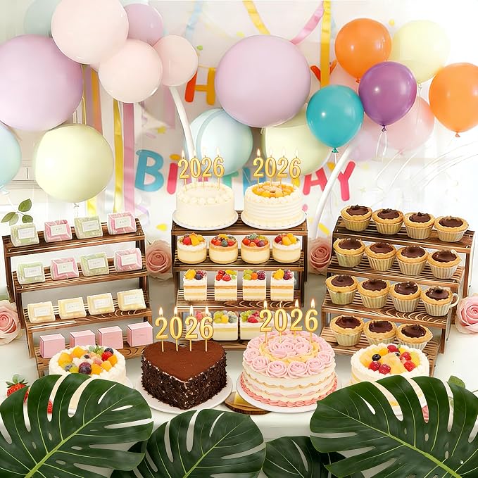 Large 4 Set wood tone Wooden Tiered Display Stands 4 Tier Stackable Pine Wood Display Risers, Suitable for Vendor Events, Cupcake Stands, cake stand Wooden Dessert Table Sets, Vendor Booth Displays,Cosmetic & Perfume Display Tools, Kitchen Spice Storag...
