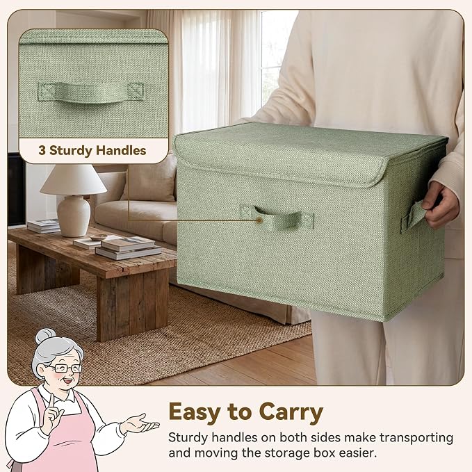 GRANNY SAYS Storage Bins with Lids, Decorative Storage Boxes, Clothes Stoarge Bins, Shelf Baskets, Closet Storage Bins for Clothing, Collapsible Storage and Organization, Sage Green, Large, 2-Pack