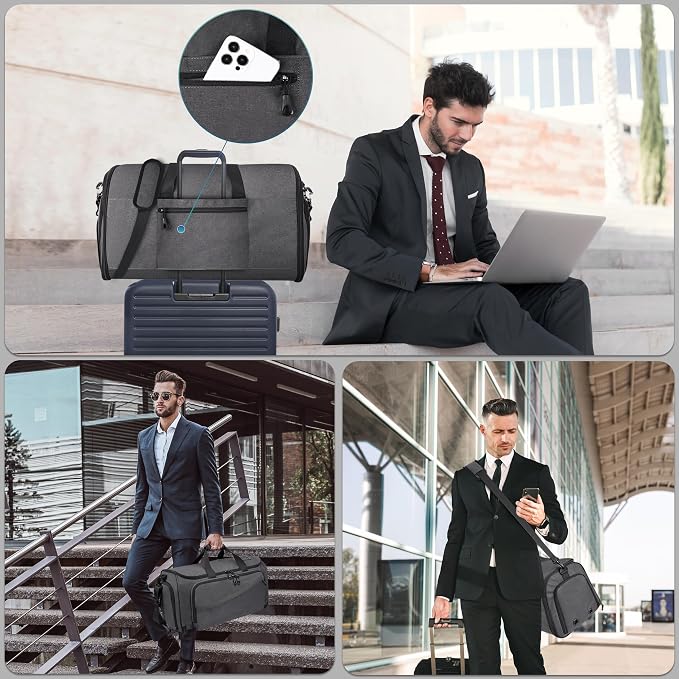 HILOMON Travel Garment Duffle Bag with Laptop Compartment, RFID Blocking Convertible Suit Bag Name Tap Pocket Carry On 2 in 1 Hanging Suit Travel Duffel Work Pouch