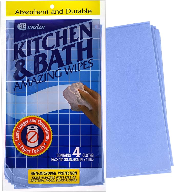 Cadie Kitchen and Bath Amazing Wipes - Absorbent and Reusable Cloth for Washing, Drying, Wiping in The Bathroom or Cuisine Surfaces | Cleaning Sink,Tiles,Bathtub,Walls,Mirror (5 Pack-20 Wipes, Blue)