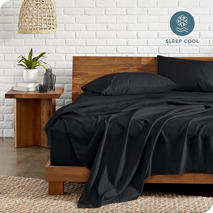 Bare Home Full Sheet Set - Luxury 1800 Ultra-Soft Microfiber Double Brushed - Deep Pockets - Easy Fit - 4 Piece Set - Bedding Sheets & Pillowcases (Full, Heathered Black)