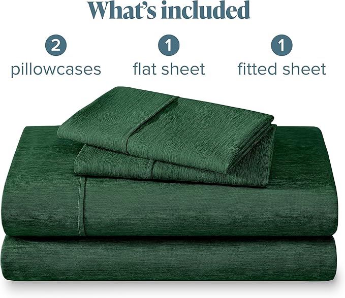 Bare Home California King Sheet Set - 1800 Ultra-Soft Microfiber Cal King Bed Sheets - Double Brushed - Deep Pockets - Easy Fit - 4 Piece Set (California King, Heathered Forest Green)