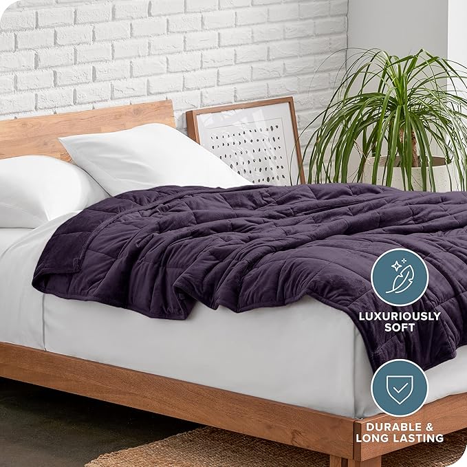 Bare Home Weighted Blanket King Size 25lb (80" x 87") for Adults - Minky Fleece - Premium Heavy Blanket Nontoxic Glass Beads (Eggplant, 80"x87")