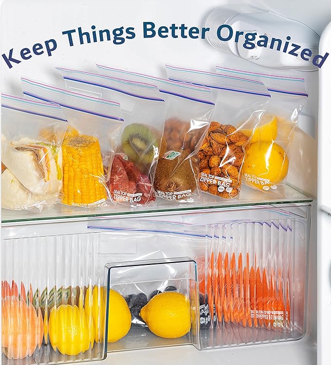 Double Zipper Food Storage Bags, Combo Pack, Quart and Gallon Sizes, BPA-Free, Heavy Duty (50 Quart and 30 Gallon in One Box)