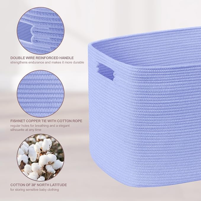 72L Large Woven Laundry Basket Hamper with Handles, Blue Purple | 22"x17"x12", collapsible wicker hamper, storage for dirty clothes, toys, blankets, gifts, living room, bedroom, bathroom