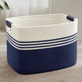100L Large Woven Laundry Basket Hamper with Leather Handles,Navy | 24"x16"x16", collapsible wicker hamper, storage for dirty clothes, toys, blankets, gifts, living room, bedroom, bathroom