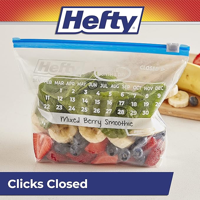 Hefty Calendar Slider Quart Freezer Bags,1 Quart Slider Bags with Stand and Fill Expandable Bottoms,Helps Prevent Freezer Burn,35 Count (Pack of 8)