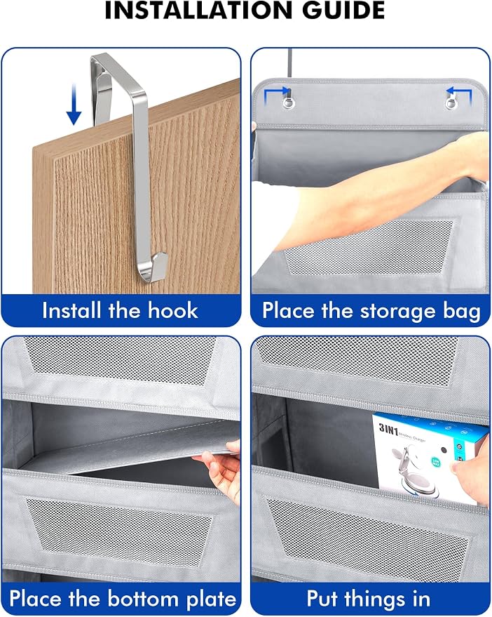 Meolsaek Over the Door Organizer,46lbs Anti-Tilt Behind the Door Storage | 5 main compartments (15.5"L×10.5"H×6"W) and 5 mesh side pockets maximize behind-the-door space for closets or pantries
