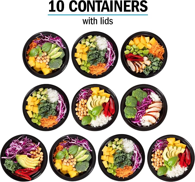 Igluu Meal Prep Containers Reusable (10 Pack) 1 Compartment – 28oz | Round Food Containers with Lids – Stackable, Microwave, Freezer & Dishwasher Safe – BPA-Free