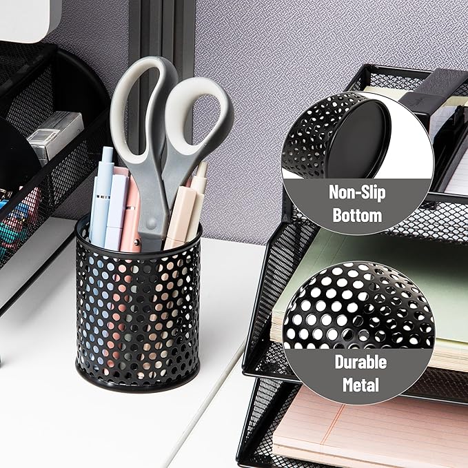 Mind Reader Metal Pen Cups, Mesh Pencil Holders, Desktop Organizer Set, Metal, Set of 3, Black