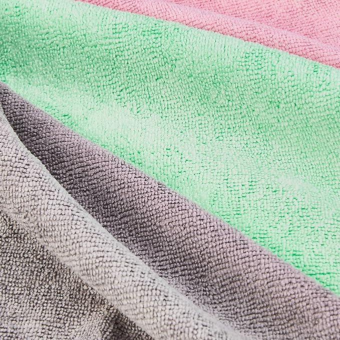 Amazon Basics Microfiber Cleaning Cloths, Ultra Absorbent, Scratch Free, Non-Abrasive, Reusable and Washable, All-Purpose, Car Detailing, 16" x 12", Green/Gray/Pink, 36-Pack