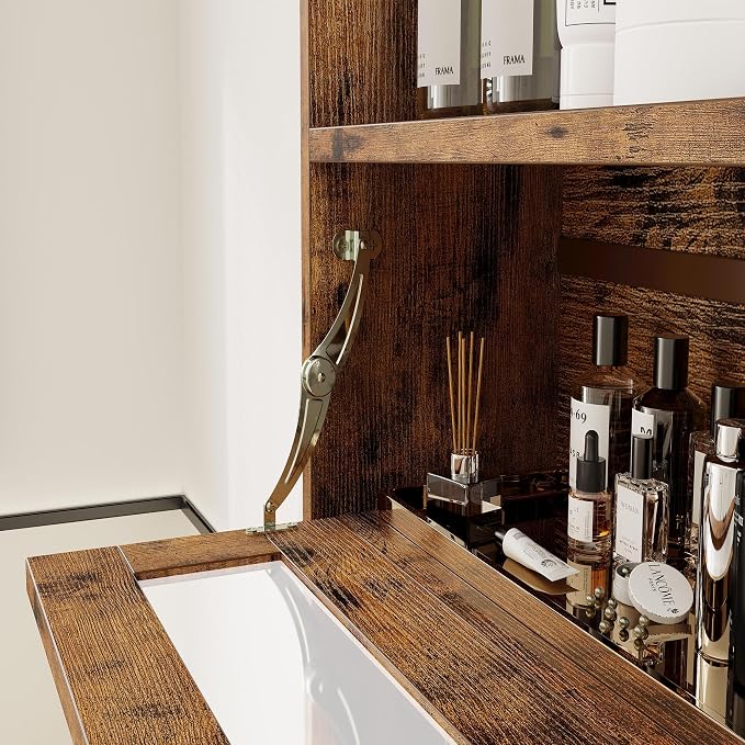 IRONCK Over The Toilet Storage Cabinet with Sliding Barn Door | 5-Tier Farmhouse Bathroom Organizer with Side Open Shelves, Freestanding Space Saver, Adjustable Shelf, Vintage Brown
