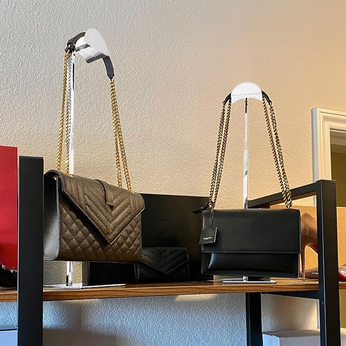 Royxen 3 Pack Purse Holder, Purse Display Stand with Adjustable Height, Bag Stands for Display, Stainless Steel Purse Rack for Bags Organizer (Silver)