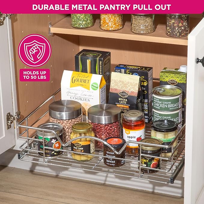 HOLDN’ STORAGE Pull Out Cabinet Organizer, Slide Out Drawer for Kitchen Cabinets & Pantry, Roll Out Shelf for Pots, Pans & Under Sink Storage, Heavy-Duty Full-Extension, 17" W x 21" D x 5" H