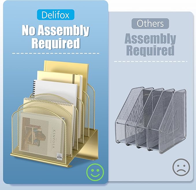 Delifox Inclined Desk File Organizer,Vertical File Folder Holder Stand Metal Rack File Sorter for Office Classroom Desktop Organization