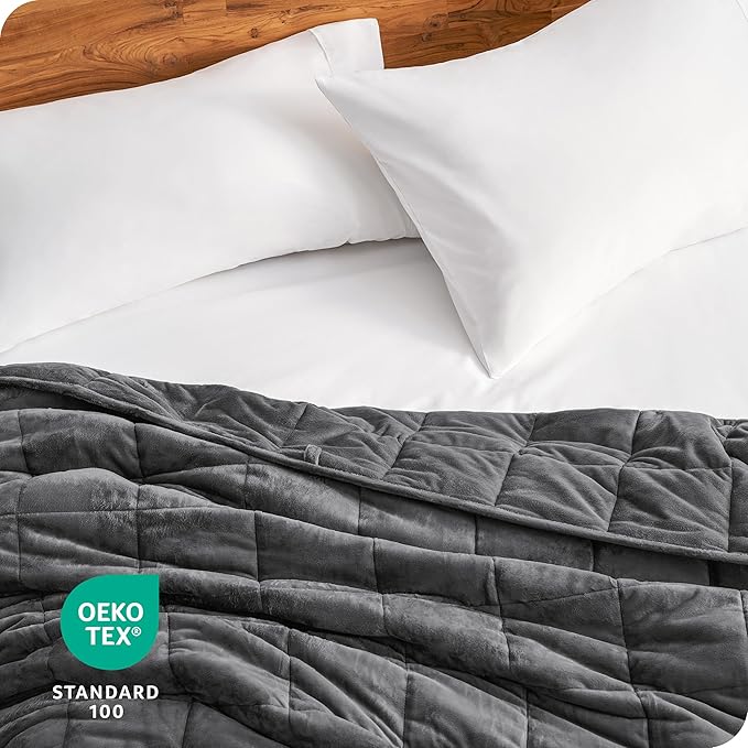 Bare Home Weighted Blanket Queen Size 17lb (60" x 80") for Adults - Minky Fleece - Premium Heavy Blanket Nontoxic Glass Beads (Grey, 60"x80")