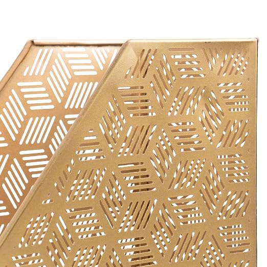 Deco 79 Metal Geometric Single Slot Magazine Holder with Laser Carved Design, 5" x 10" x 12", Gold