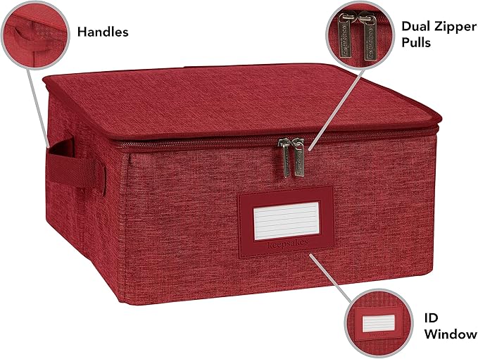 Covermates Keepsakes Zip-Top Storage Box Set, 3 Pack Heavy Duty Polyester Organizer Bins, Stackable Design, ID Window, Reinforced Handles, Closet Home Storage, Red Heather