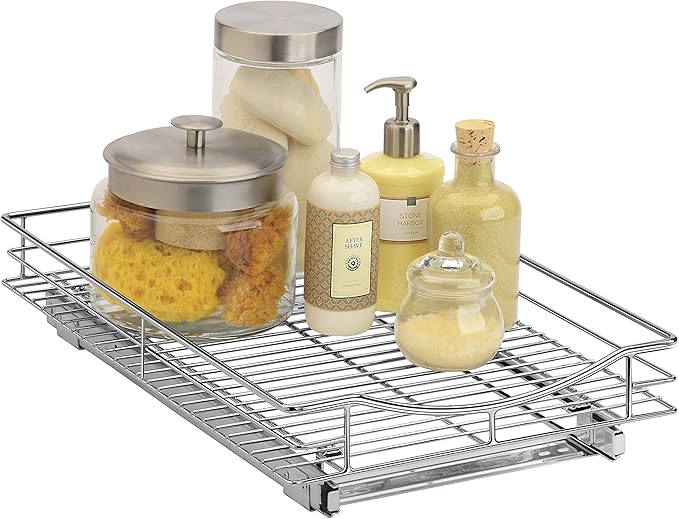LYNK PROFESSIONAL® Pull Out Cabinet Organizer, 11" x 21" Slide Out Drawers for Kitchen Cabinets - Sliding Pull-Out Pantry Shelves – Home Shelf Organizers - Lifetime Ltd. Warranty, Chrome