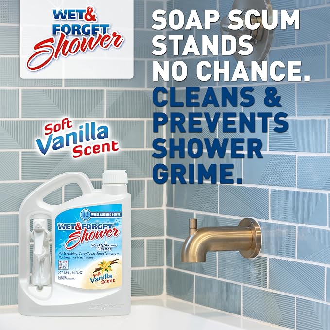 Wet & Forget Shower Cleaner Multi-Surface Weekly No Scrub,Bleach-Free Formula Vanilla Scent,128.00 Fl Oz,(Pack of 2)