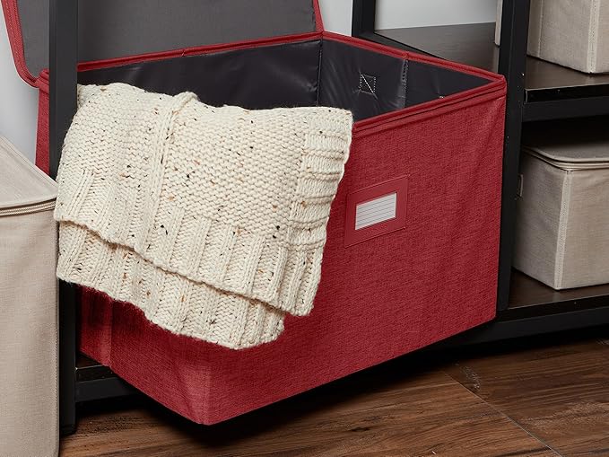 Covermates Keepsakes Zip-Top Storage Box Set, 3 Pack Heavy Duty Polyester Organizer Bins, Stackable Design, ID Window, Reinforced Handles, Closet Home Storage, Red Heather