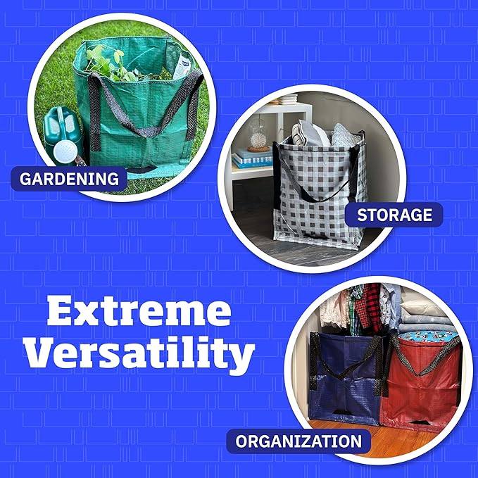 DURASACK Heavy Duty Storage Tote Bag 22-Gallon Rugged Woven Polypropylene Moving Bag, Reusable Self-Standing Design, Holds up to 500 Pounds, Pack of 4, Red