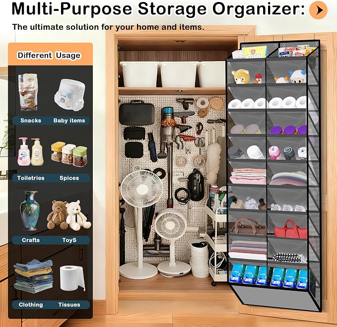 Kotkn 10-Tier Over the Door Shoe Organizer, 20 Pockets Holds 20-30 Pairs, Heavy-Duty Oxford Fabric with Hexagon Mesh for Boots & Sneakers-Dark Gray