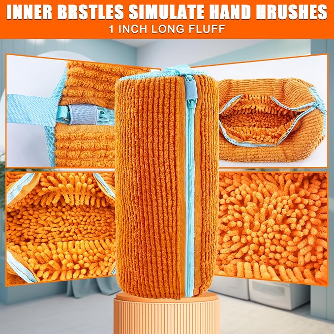 Shoe Washing Machine Bag, 2 Pack Shoe Laundry Bags for Washer and Dryer, Reusable Sneaker Wash Bag with Self-Locking Zipper, 360° Deep Cleaning, Protects Shoes and Washer(Orange)