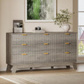 BORNOON Fluted 9 Drawer Dresser, 57.1" Wide Modern Boho Chest of Drawers, Wooden Storage Dresser TV Stand for Bedroom, Living Room, Closet, Hallway, Curved Profile Design