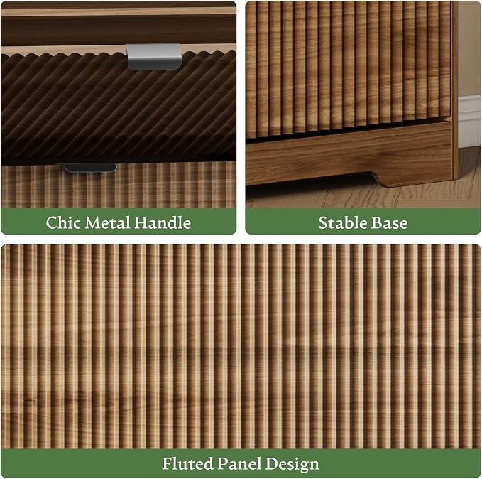 Xixini Shoe Storage Cabinet for Entryway with 6 Flip Drawers, Hidden Slim Wood Shoe Organizer with Modern Fluted Panel, Freestanding Narrow Shoe Rack for Front Door Entrance, Hallway, Foyer, Walnut