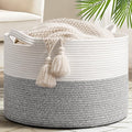Goodpick Woven Blanket Basket Living Room, Toy Bin for Playroom, 65L | 19.7 x 19.7 x 12.6 In Toy Storage Basket for Nursery, Blanket Basket for Living room, Laundry Basket, Light & Grey