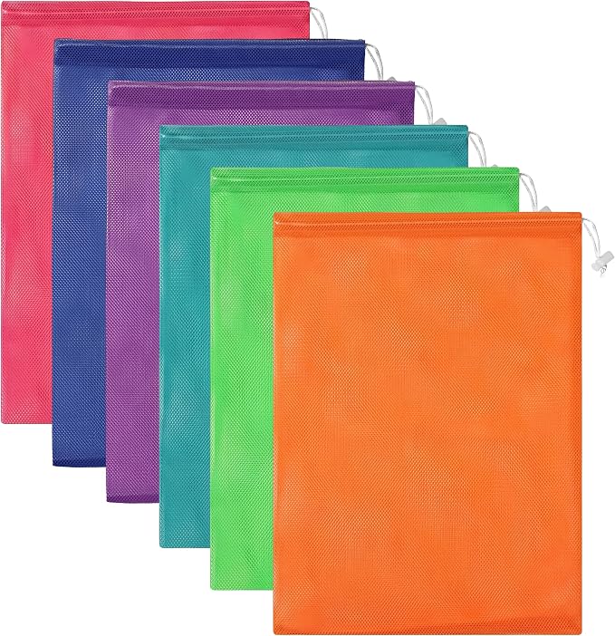 Frienda 6pcs Mesh Bag Drawstring Mesh Laundry Bags, 11 x 15 Inch Durable Nylon for Pool Beach Ball Collecting Travel Gym Laundry and Toys(Multicolor)