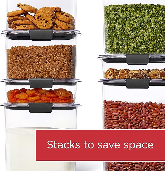Rubbermaid Brilliance Food Storage Container, 16-Cup, Airtight | Clear/Grey | For Pantry Organization | Pack of 2