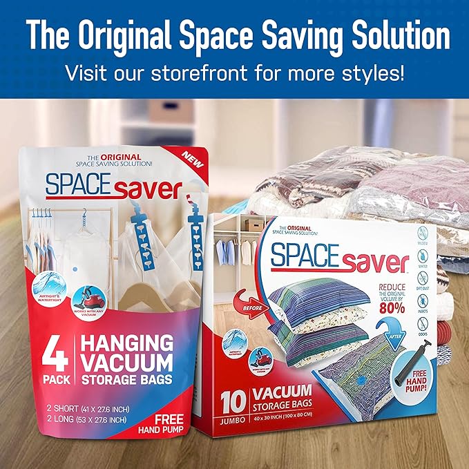 Spacesaver Variety Vacuum Storage Bags for Comforters, Blankets & Clothes – Sealed Compression Bags with Hand Pump – Space Saver Bags for Bedding,Travel & Organization - 3S, 3M, 3L & 3XL - Pack of 12