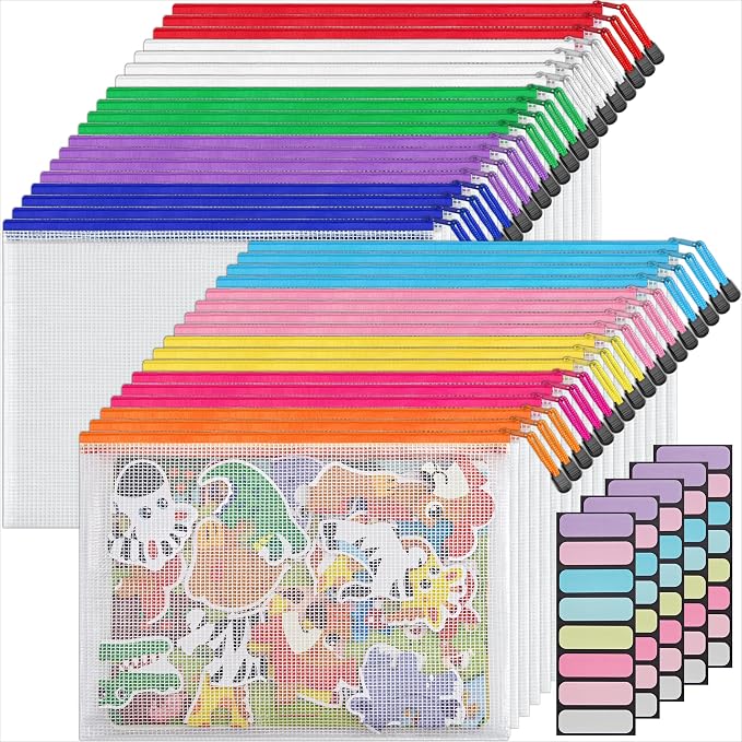 JARLINK A4 Letter Size 36 Pack 10 Colors Zipper Mesh Document Pouch, Mesh Bags for Board Games & Puzzles, Waterproof Document Zipper Pouches for Office School Supplies, Toys, Cosmetics Travel Storage