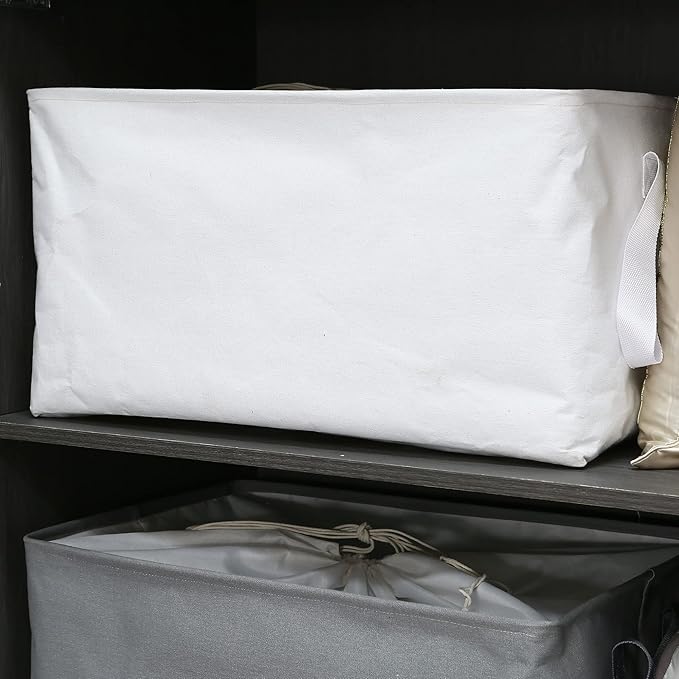 Hinwo 102L XXL Storage Bins, 2-Pack Closet Organizers and Storage, Foldable Clothes Storage Baskets with Handles, Containers for Clothing, Blanket, Comforters, Toys, Bedding (White)
